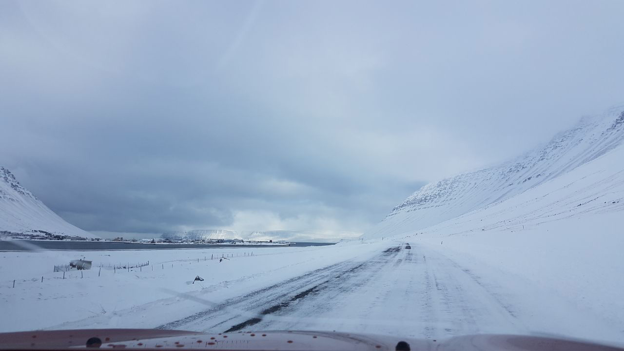 Ísafjörður road in winter