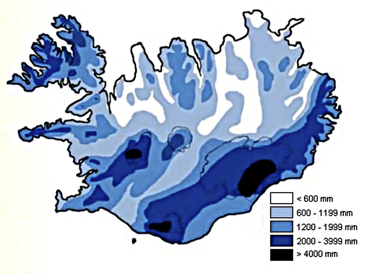 Precipitation map of Iceland